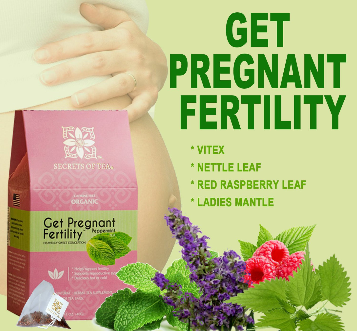 Fertility Tea For Women- Peppermint 40 Cups- USDA Organic