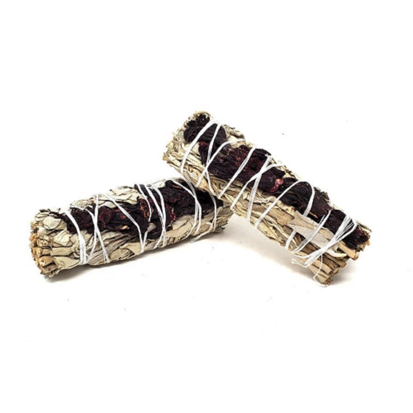 Hibiscus Flower & White Sage smudge bundle 4"